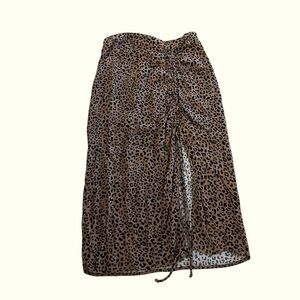 Urban Romantics Leopard Print Ruched Skirt Size S | Adjustable Slit Midi